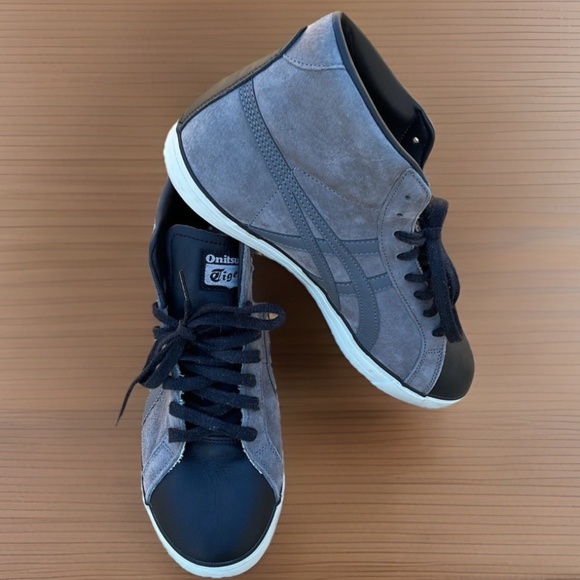 RARE Onitsuka Tiger ASICS Mens 9.5 Black Leather Gray Suede Fabre Hi Tops Shoes - Picture 6 of 11